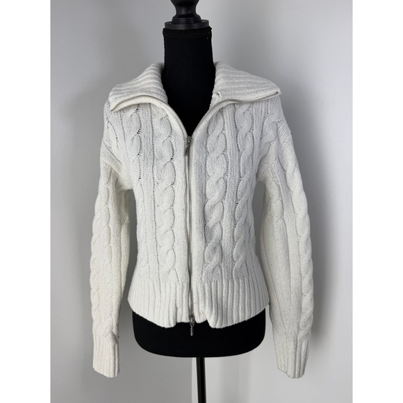 Hollister Sweaters - Hollister White Cable Knit Zip-Up Sweater Jacket Cardigan Preppy Academia Y2K S